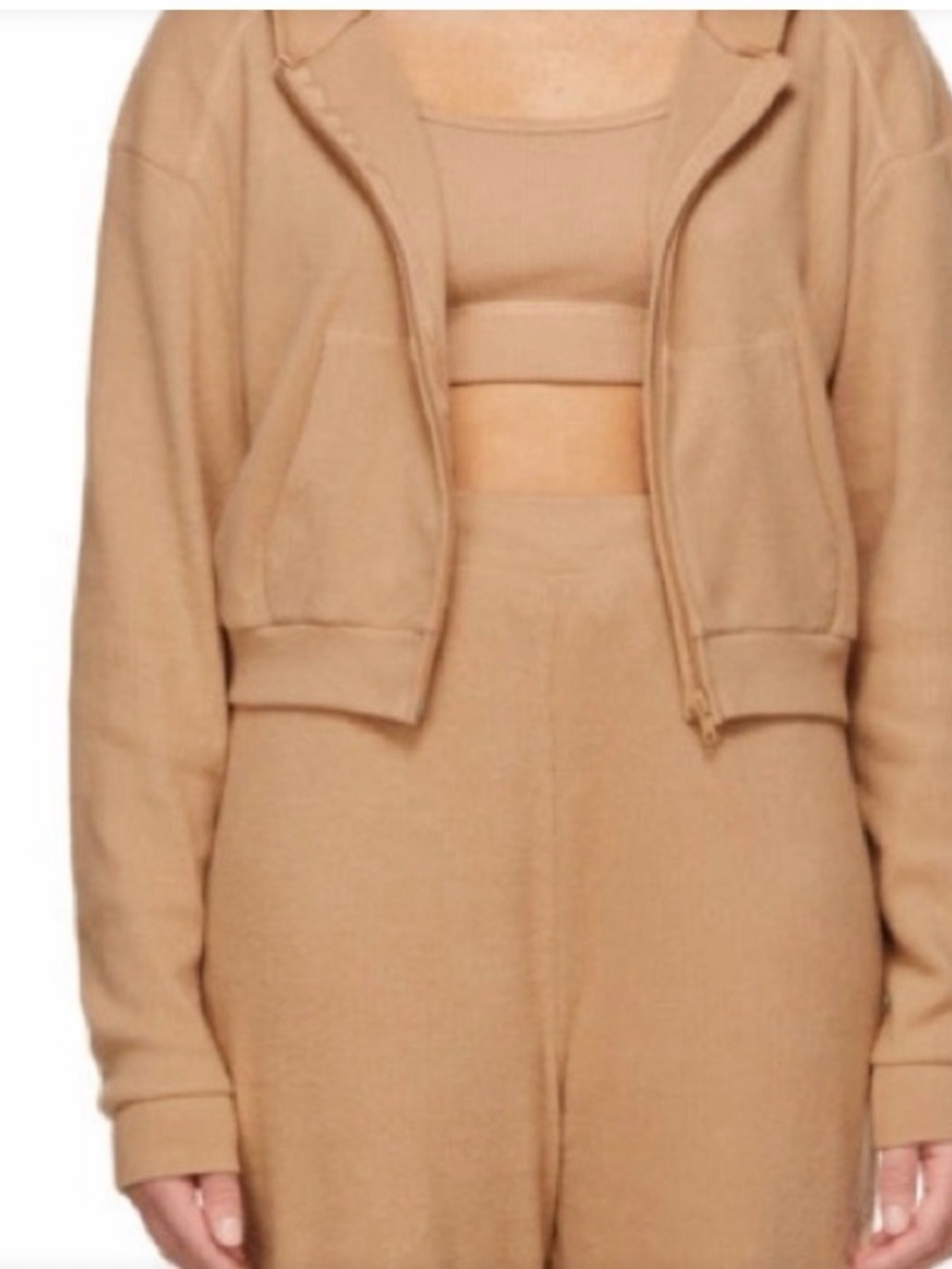 SKIMS waffle knit cropped zip up hoodie